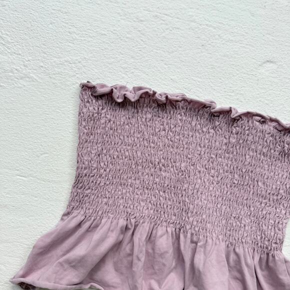 Reworked Lavender Smocked Ruffle Hem Tube Top, Size Large - Picture 2 of 6